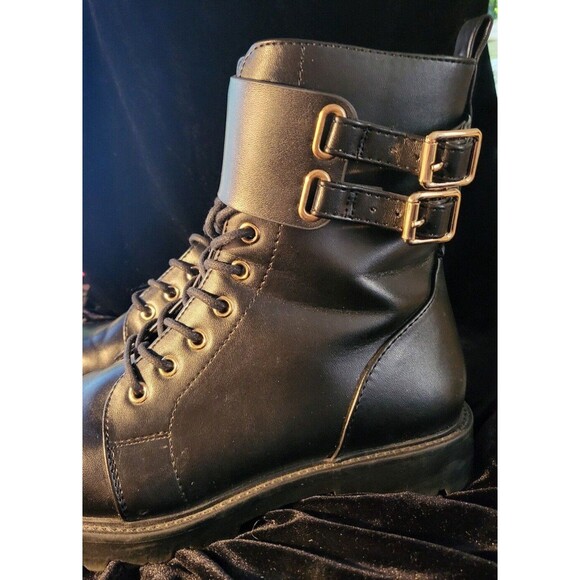 ASOS DESIGN Armour Chain Lace-up Ankle Boots Black US Size 5 - Picture 4 of 7